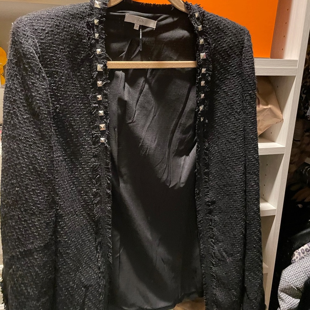 Black tweed blazer w silver hardware